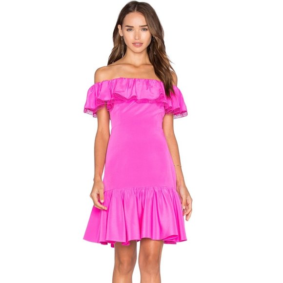 Rebecca Taylor Dresses & Skirts - REBECCA TAYLOR SILK FUSCHIA OFF THE SHOULDER DRESS